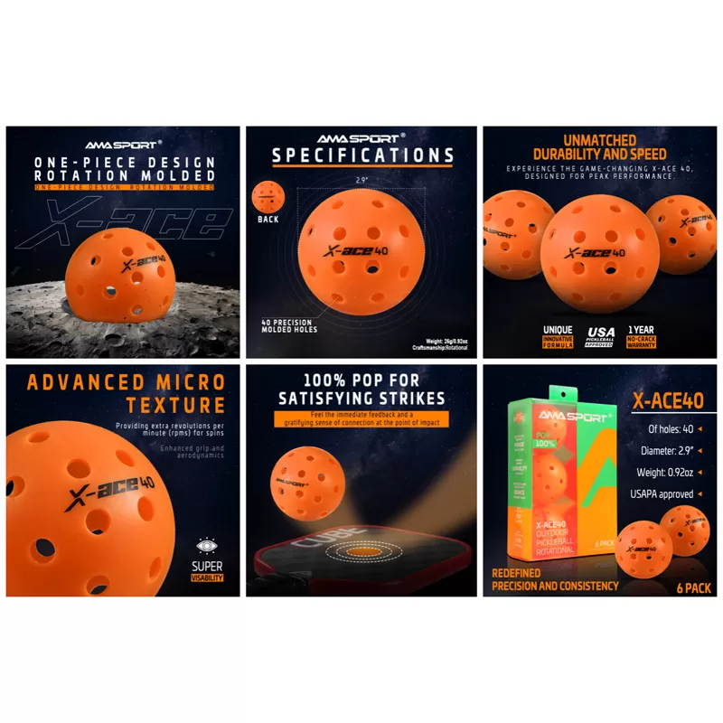 orange rotational pickleball ball x ace 40 manufacturer