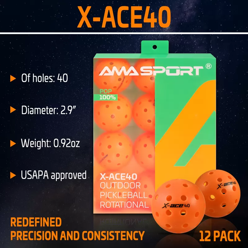 orange rotational pickleball ball x ace 40 manufacturing