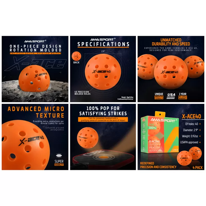 orange rotational pickleball ball x ace 40