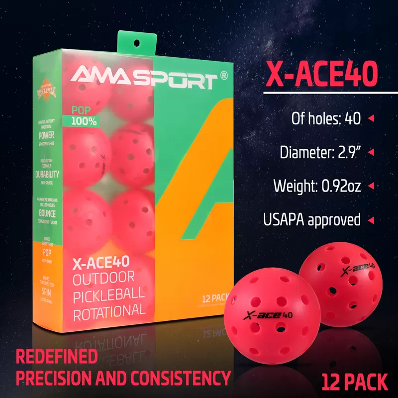 pink rotational pickleball ball x ace 40 custom