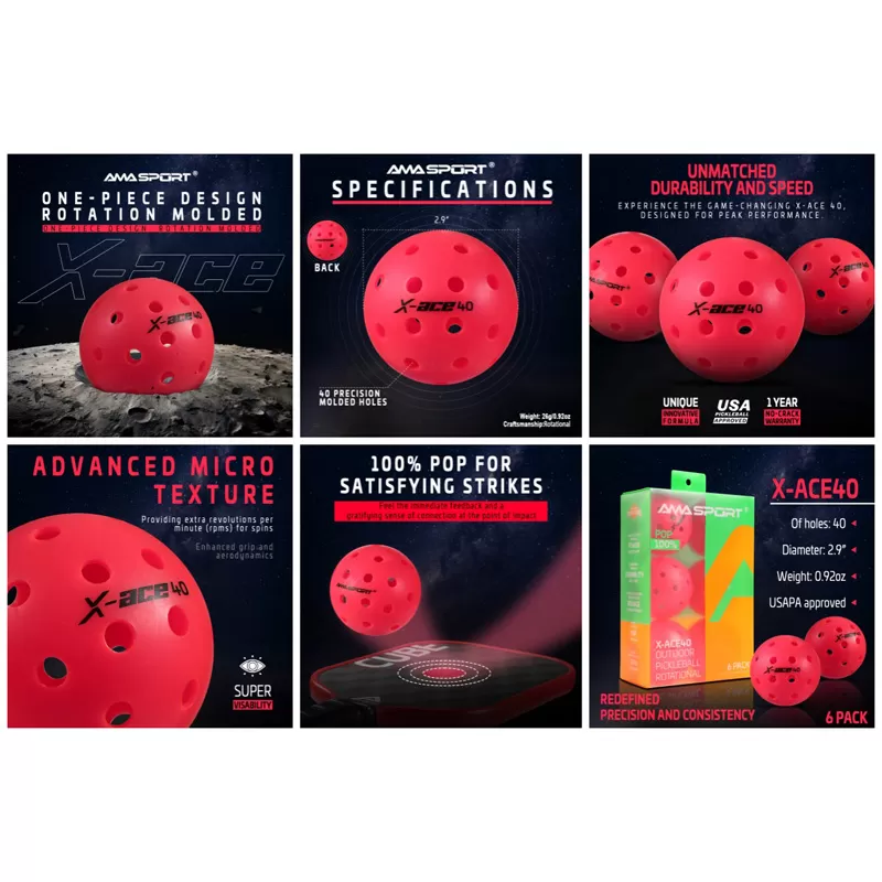 pink rotational pickleball ball x ace 40 home