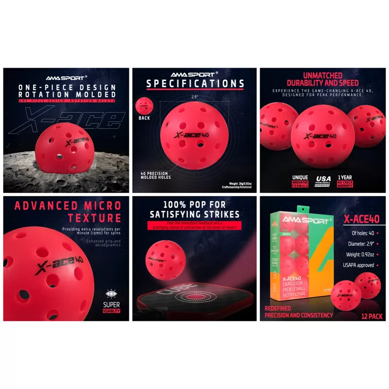 pink rotational pickleball ball x ace 40