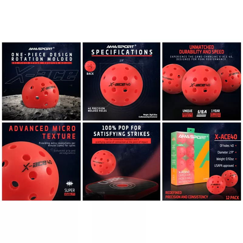 red rotational pickleball ball x ace 40 company