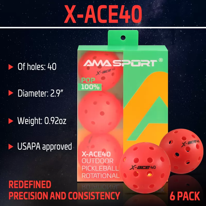 red rotational pickleball ball x ace 40 custom