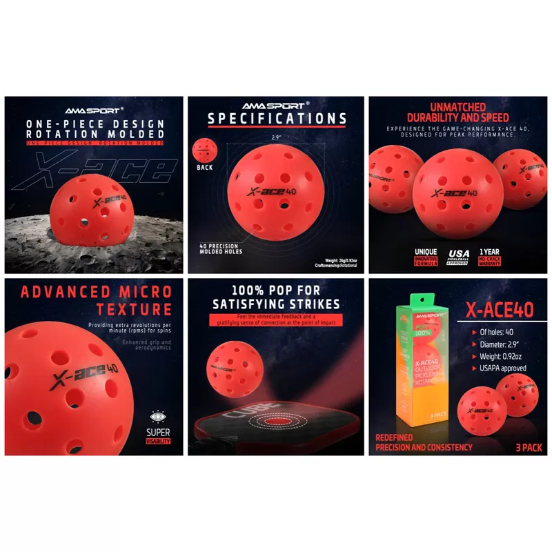 red rotational pickleball ball x ace 40 home
