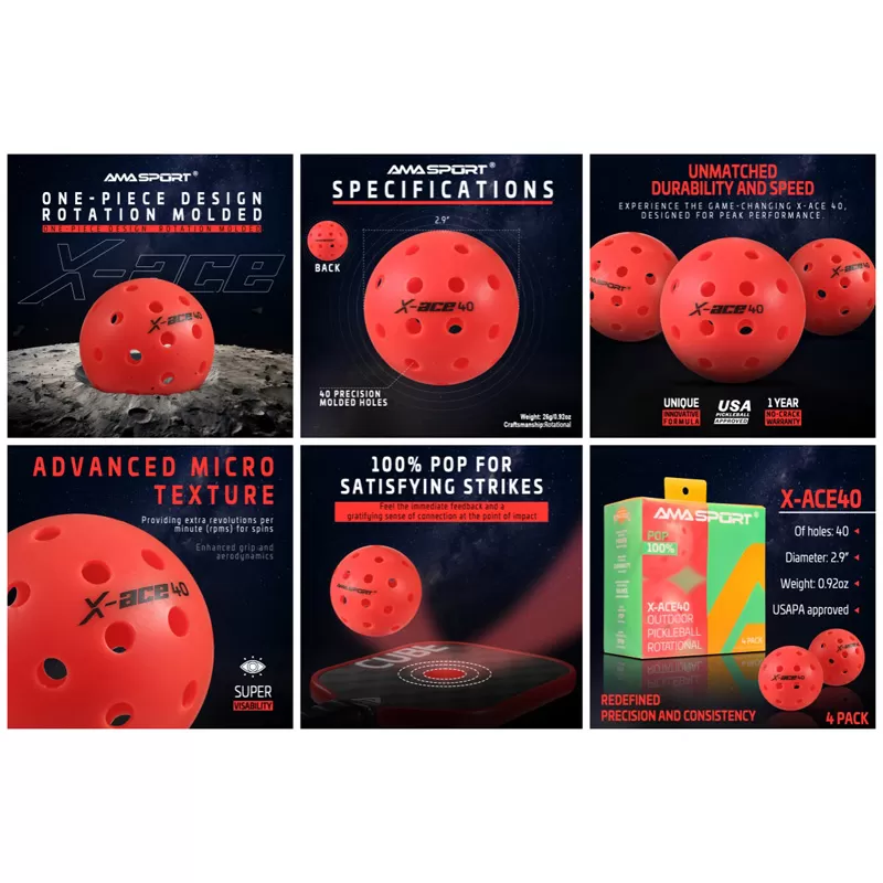 red rotational pickleball ball x ace 40